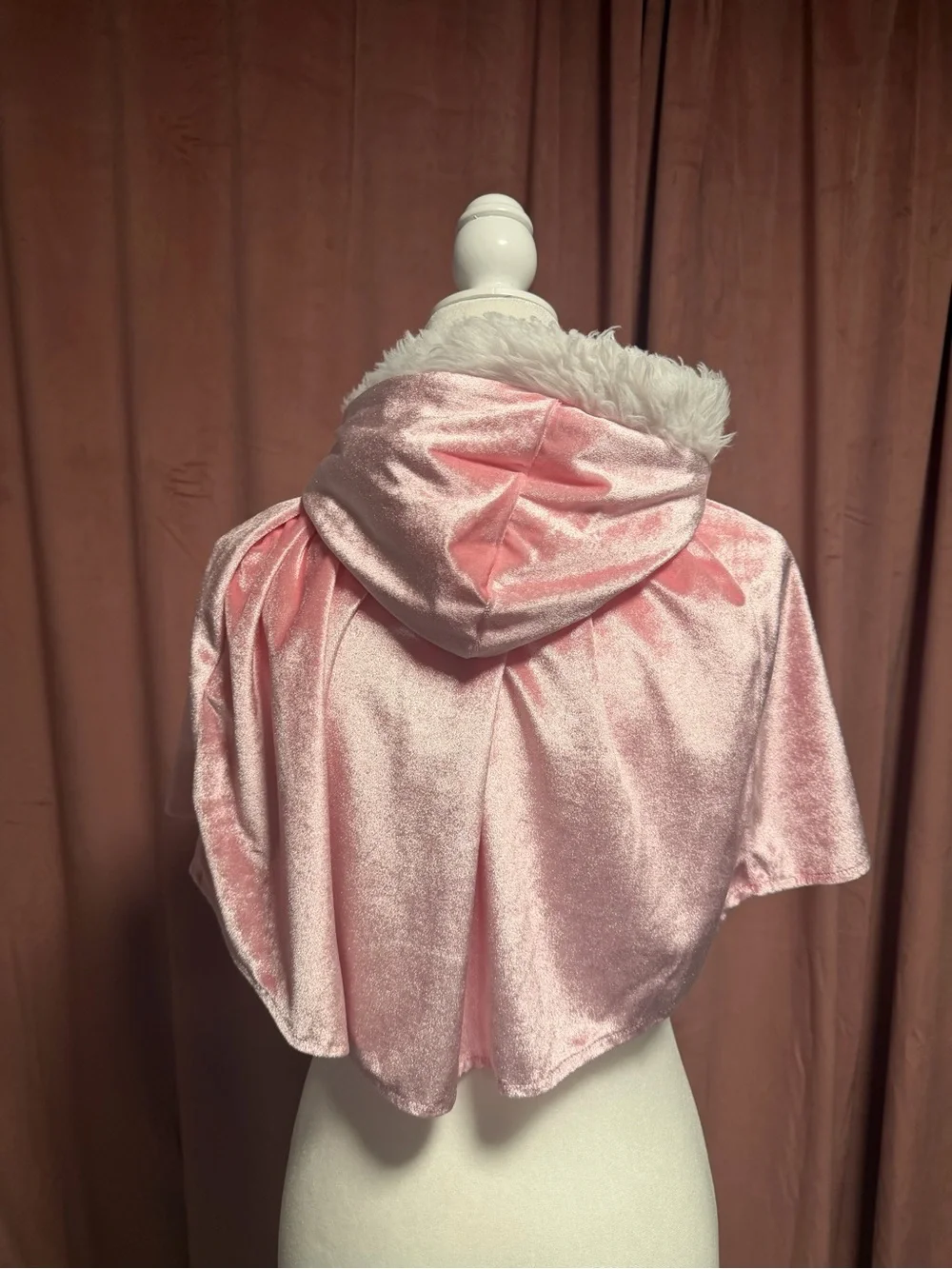Pink Faux Fur Velvet Capelet with Bow
